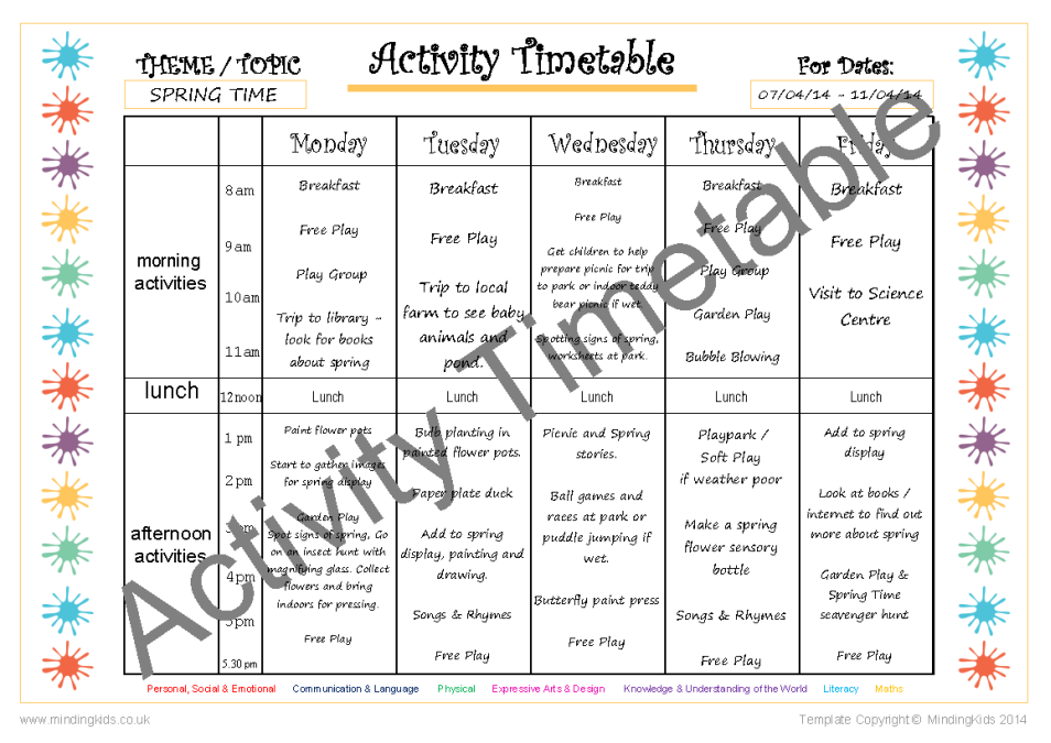 timetable chart ideas