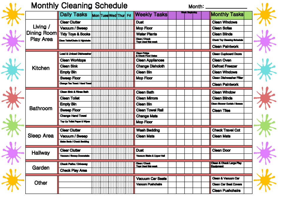 daily weekly monthly cleaning schedule