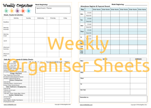 Weekly Organiser Sheets
