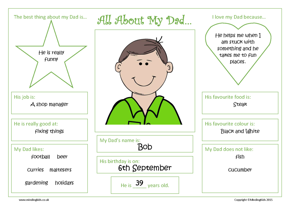 All About My Dad (Father's Day) Worksheet - MindingKids
