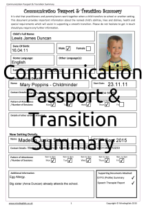 Communication Passport & Transition Summary