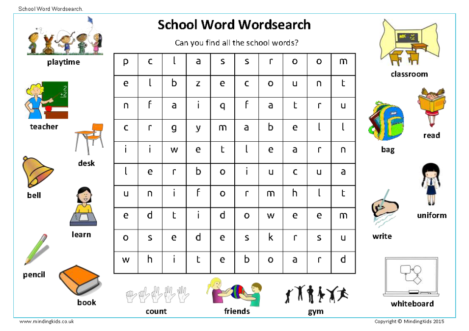 School Word Wordsearch - MindingKids.