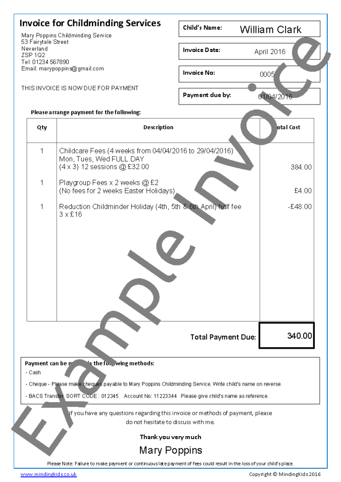 Invoice Template Advanced Payment EXAMPLE MindingKids