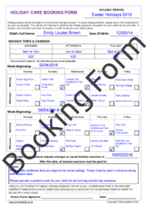 Holiday Care Booking Form