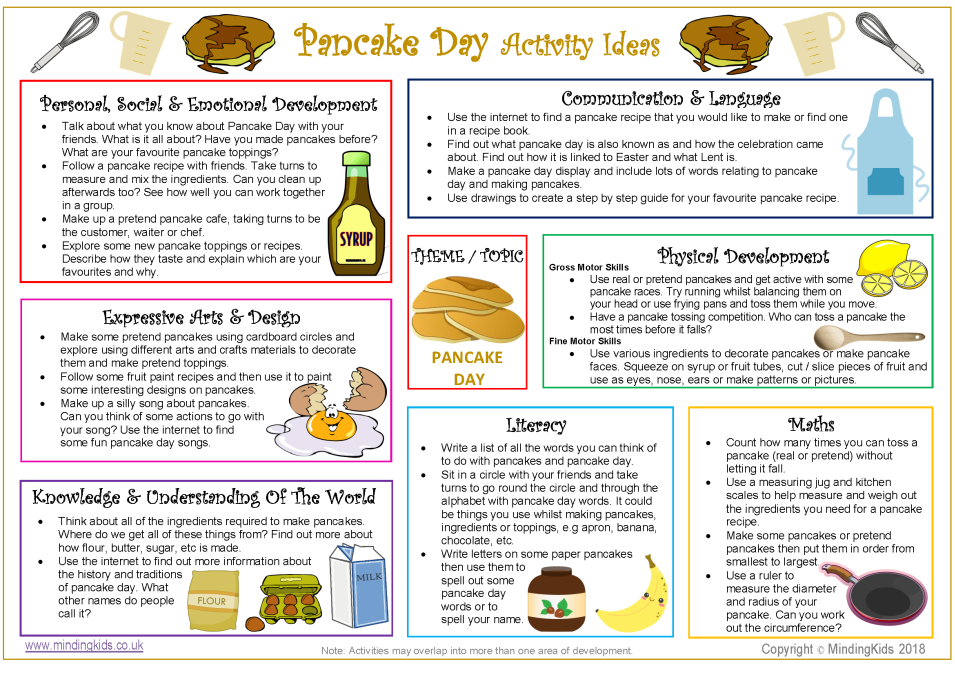 Pancake Day Activity Ideas Sheet