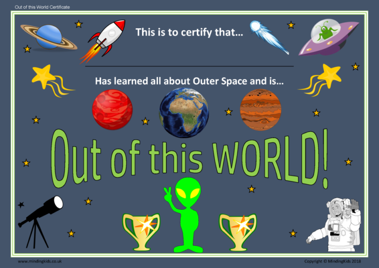 Out of this World Certificate - MindingKids