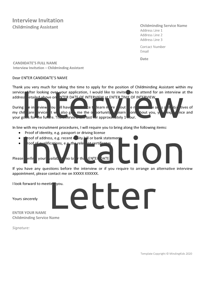 Invitation to Interview Letter - MindingKids