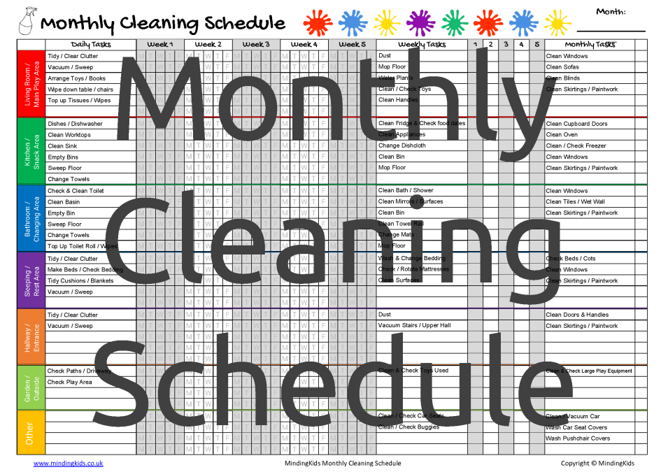Monthly Cleaning Schedule