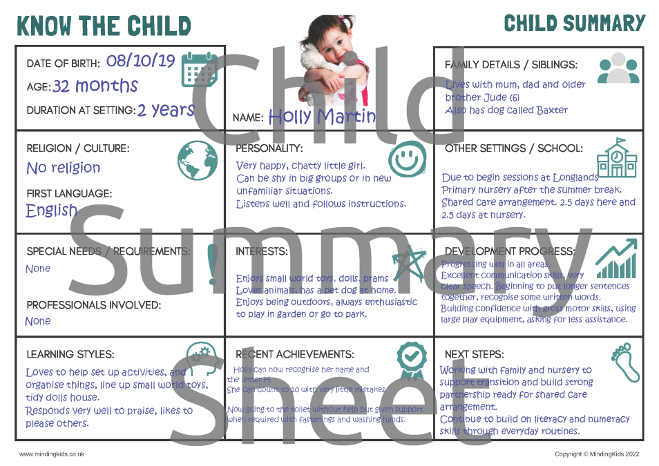 Child Summary EXAMPLE MindingKids