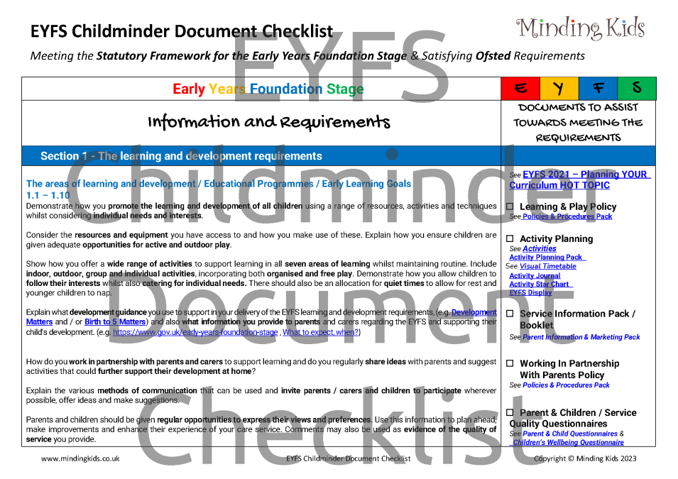 EYFS Document Check List_SAMPLE 1