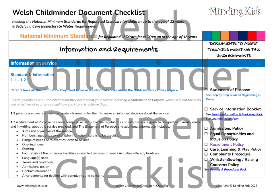 Welsh Childminder Document Check List_SAMPLE1